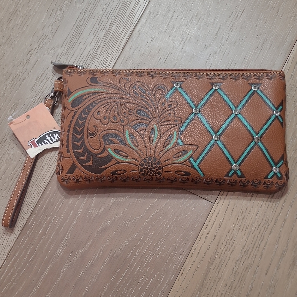 NWT Justin Boots Western Embossed Bling Crossbody Purse Clutch Bag Women's Bag